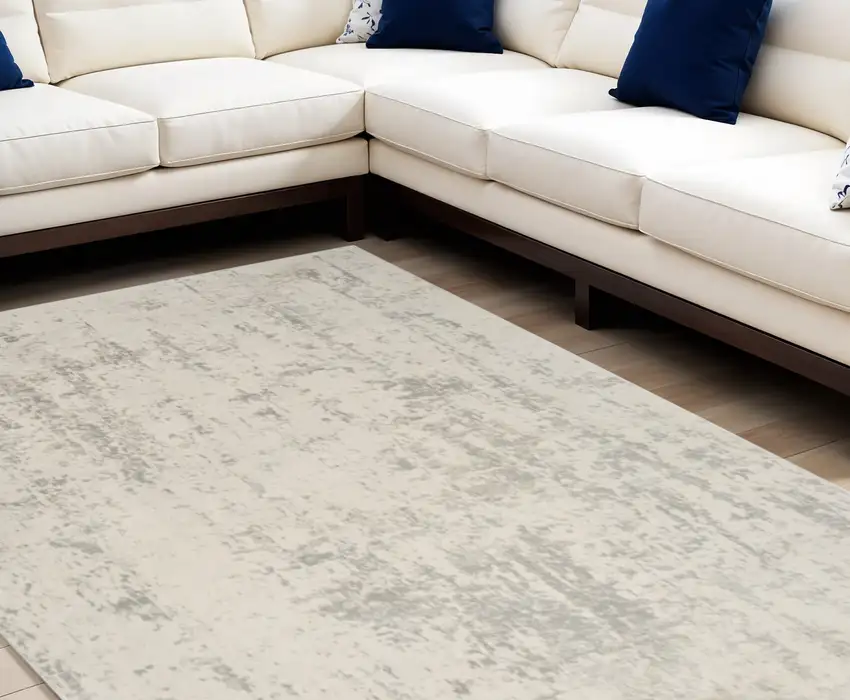 Gray and Ivory Abstract Power Loom Area Rug Photo 1