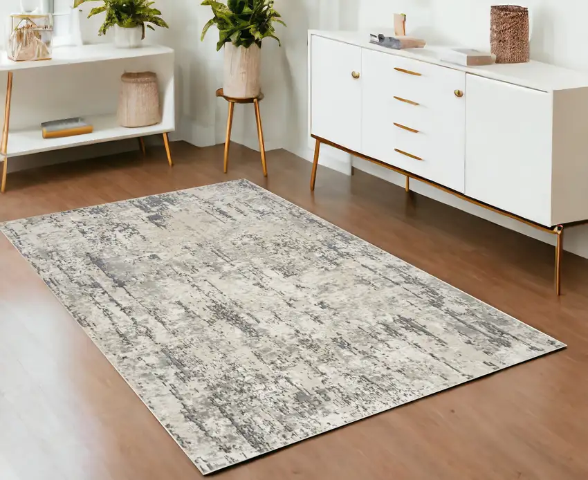 Gray and Ivory Abstract Power Loom Area Rug Photo 4