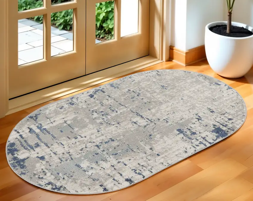 Gray and Ivory Abstract Power Loom Area Rug Photo 1