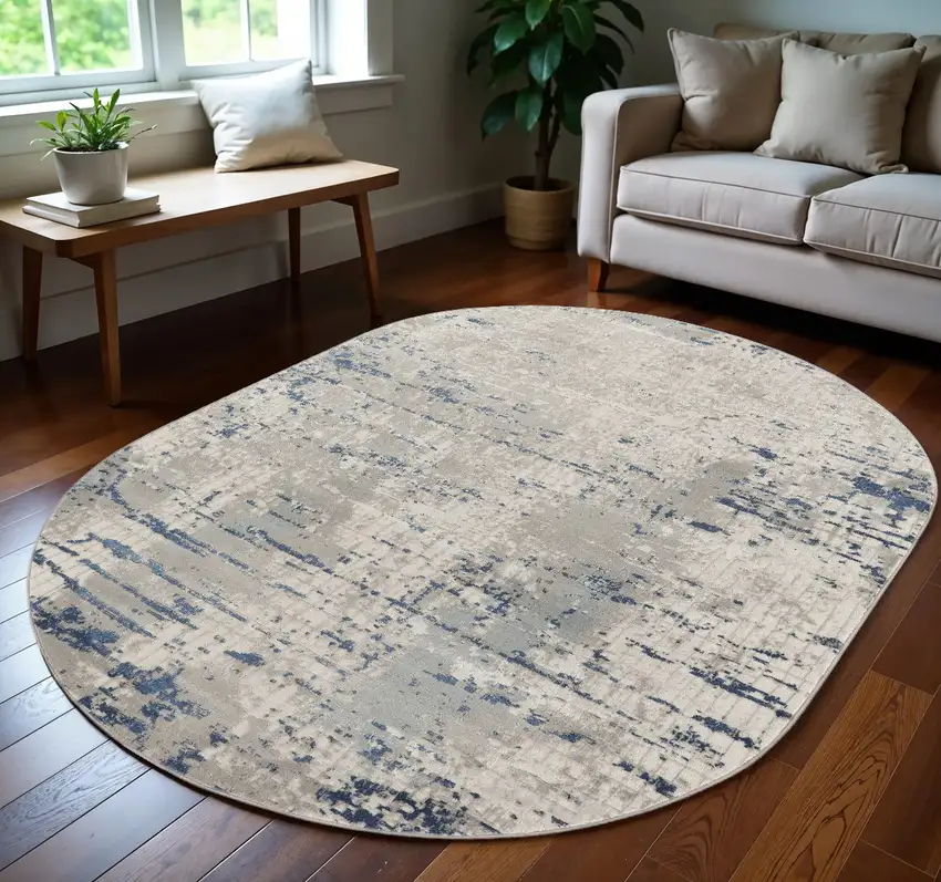 Gray and Ivory Abstract Power Loom Area Rug Photo 2