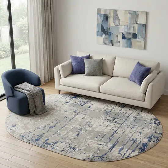 Gray and Ivory Abstract Power Loom Area Rug Photo 1