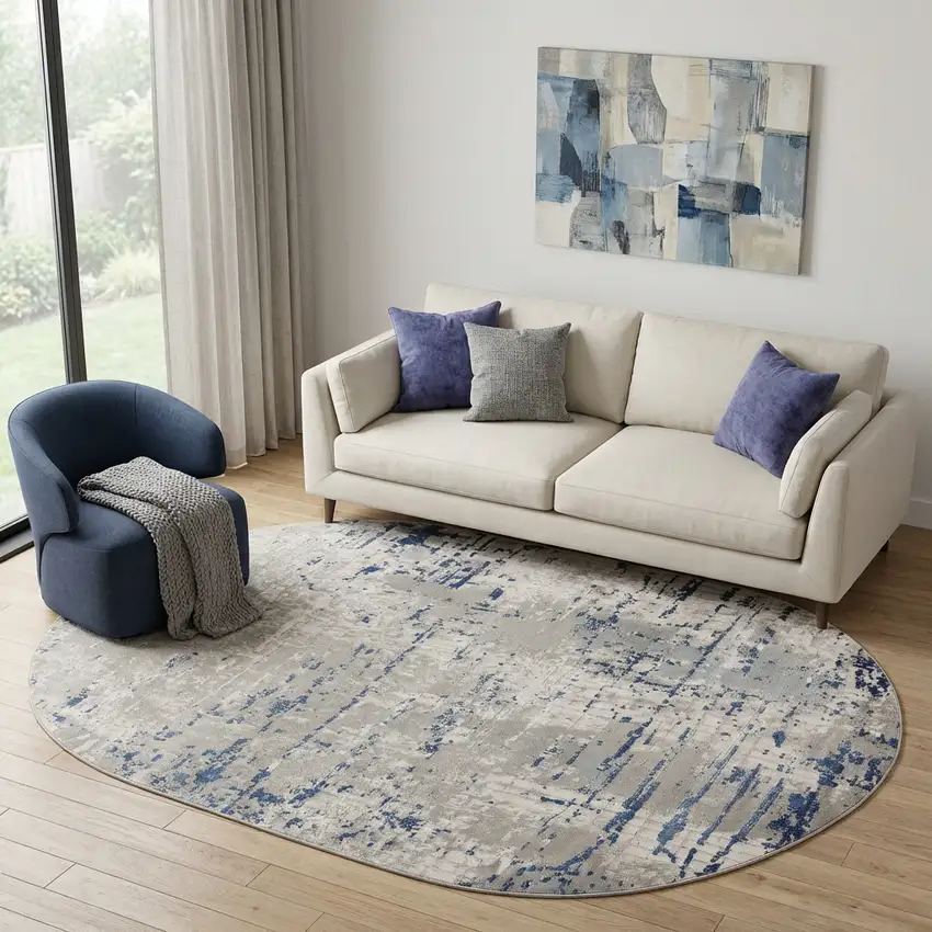 Gray and Ivory Abstract Power Loom Area Rug Photo 1