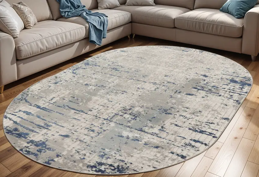 Gray and Ivory Abstract Power Loom Area Rug Photo 1