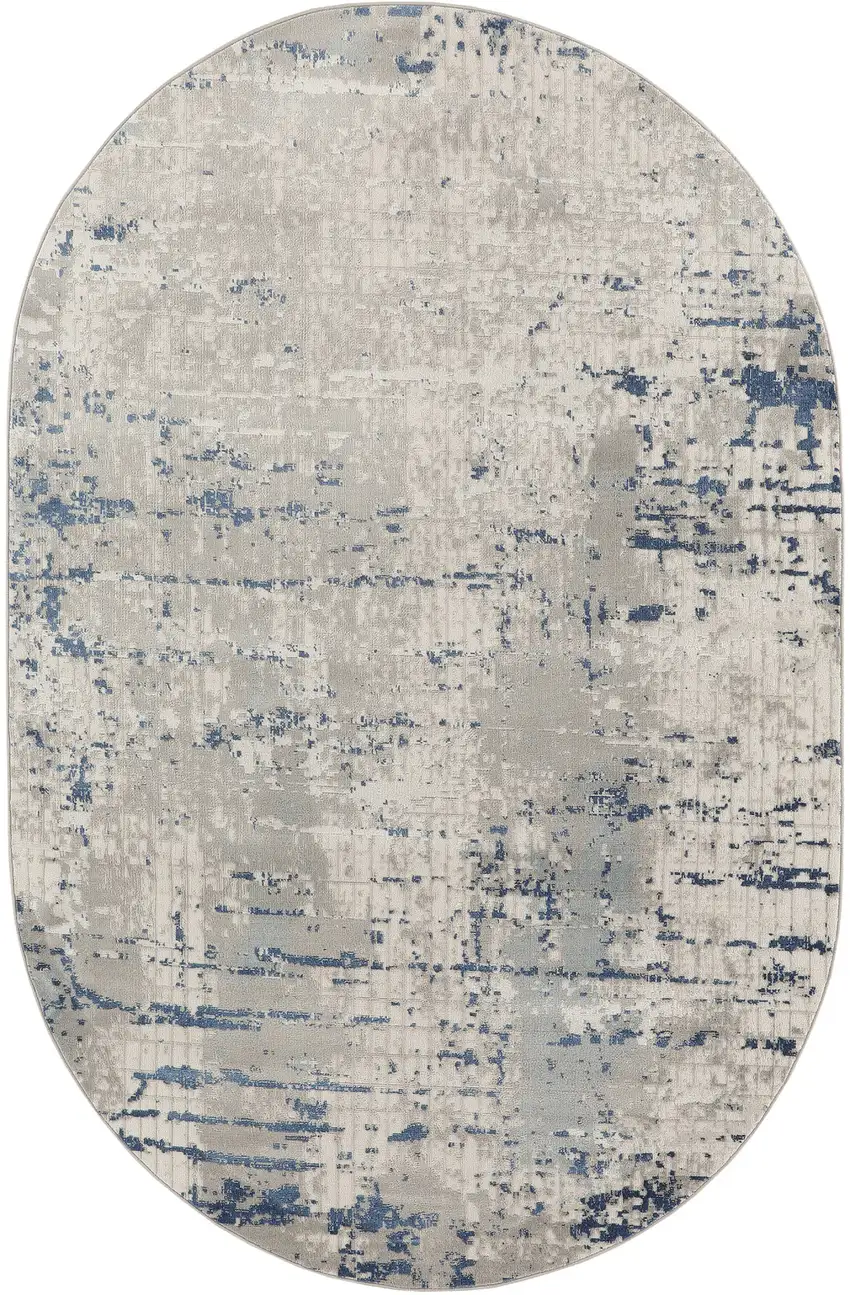 Gray and Ivory Abstract Power Loom Area Rug Photo 2