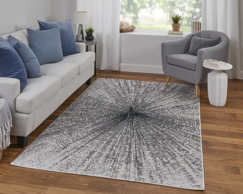 Gray and Ivory Abstract Power Loom Area Rug Photo 8