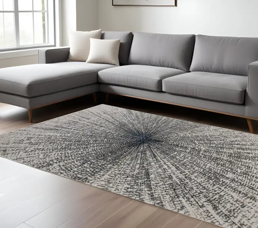 Gray and Ivory Abstract Power Loom Area Rug Photo 1