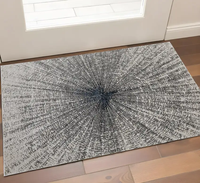 Gray and Ivory Abstract Power Loom Area Rug Photo 1