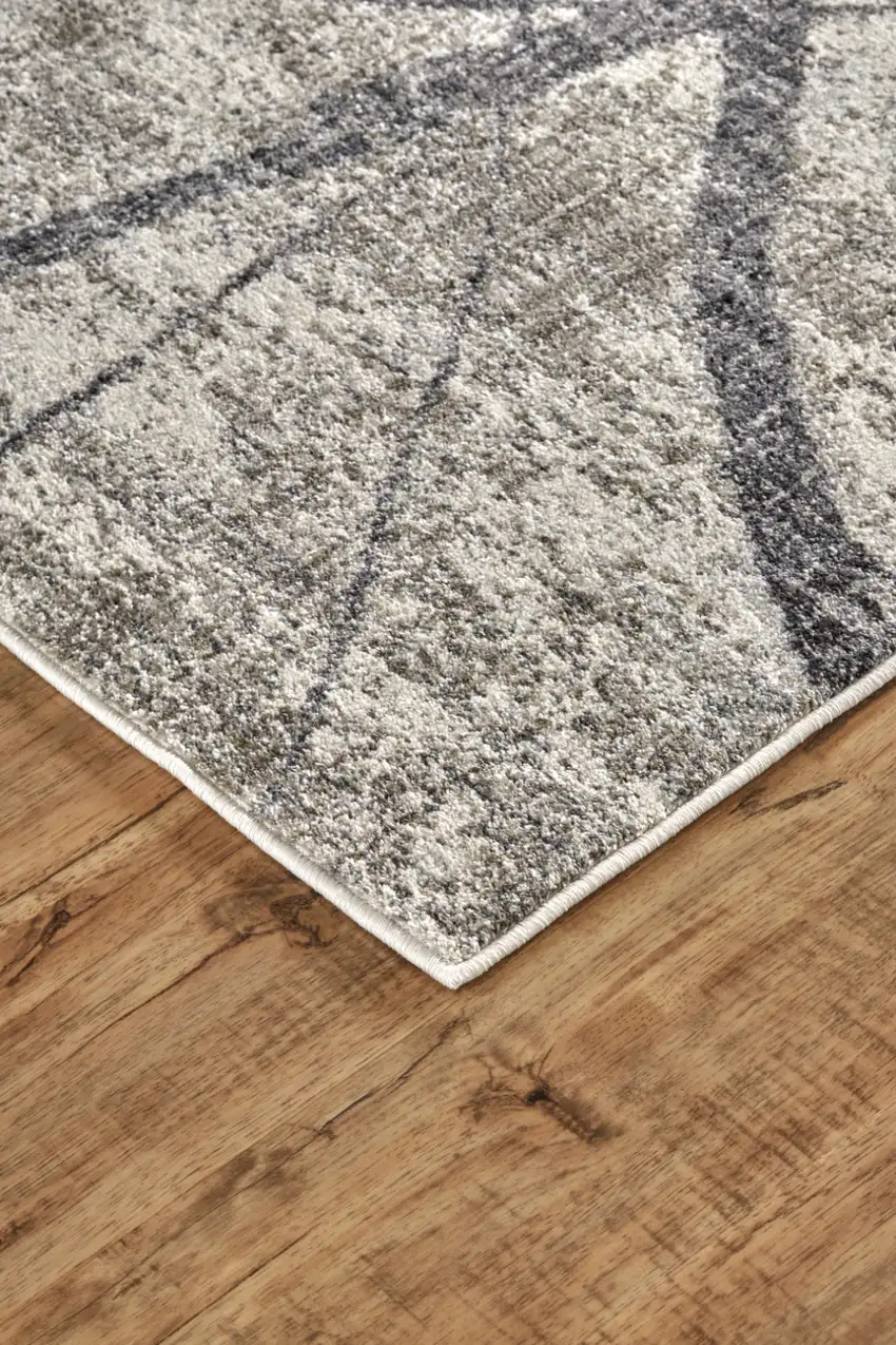 Gray and Ivory Abstract Power Loom Area Rug Photo 7