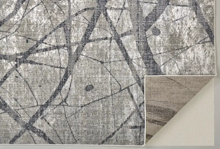 Gray and Ivory Abstract Power Loom Area Rug Photo 4
