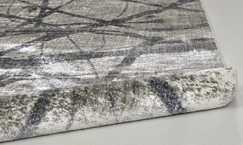 Gray and Ivory Abstract Power Loom Area Rug Photo 8