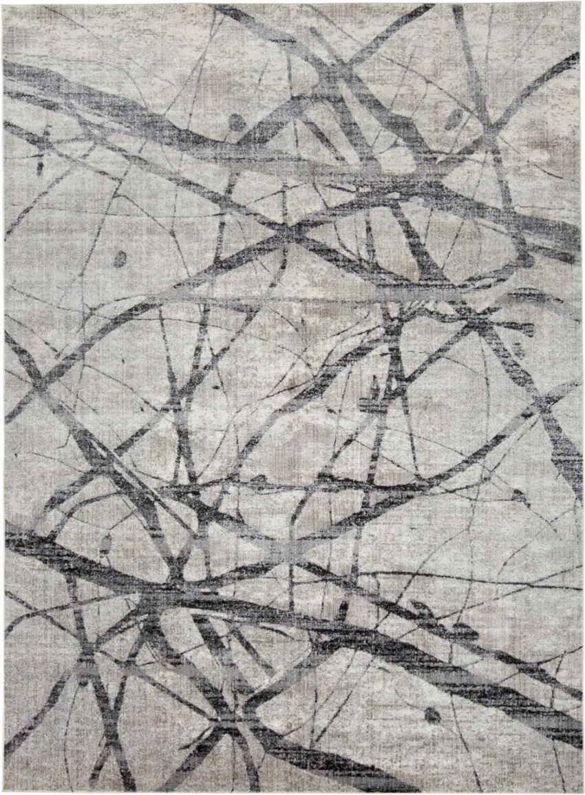 Gray and Ivory Abstract Power Loom Area Rug Photo 6