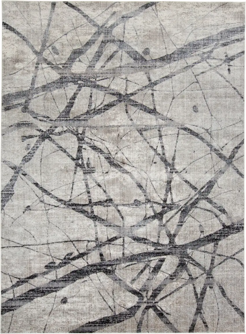 Gray and Ivory Abstract Power Loom Area Rug Photo 2