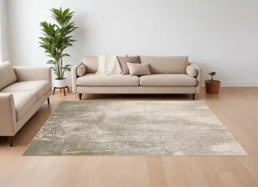 Gray and Ivory Abstract Power Loom Area Rug Photo 1