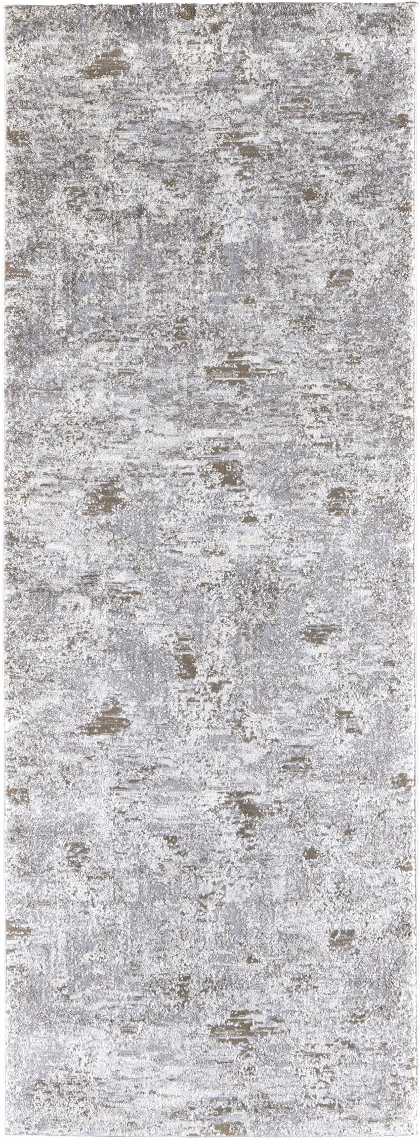 Gray and Ivory Abstract Power Loom Distressed Runner Rug Photo 2