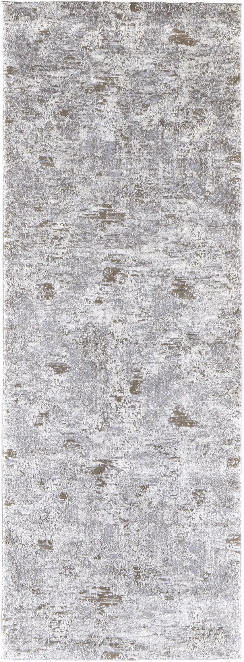 Gray and Ivory Abstract Power Loom Distressed Runner Rug Photo 4