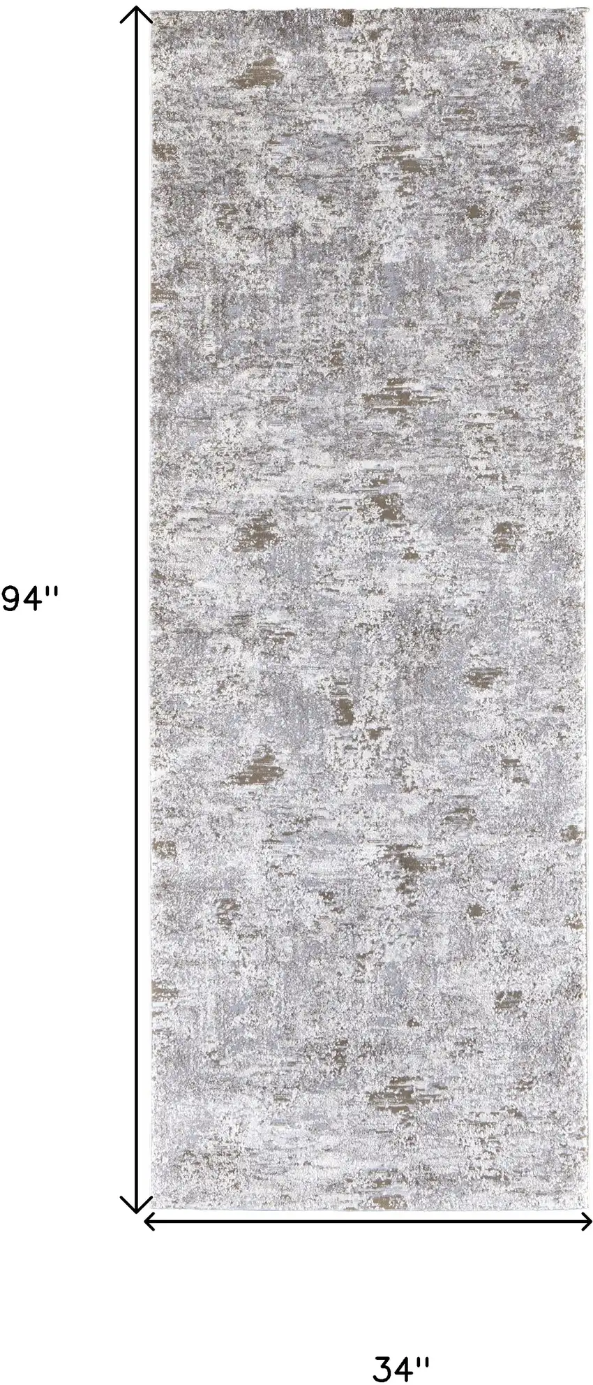 Gray and Ivory Abstract Power Loom Distressed Runner Rug Photo 3