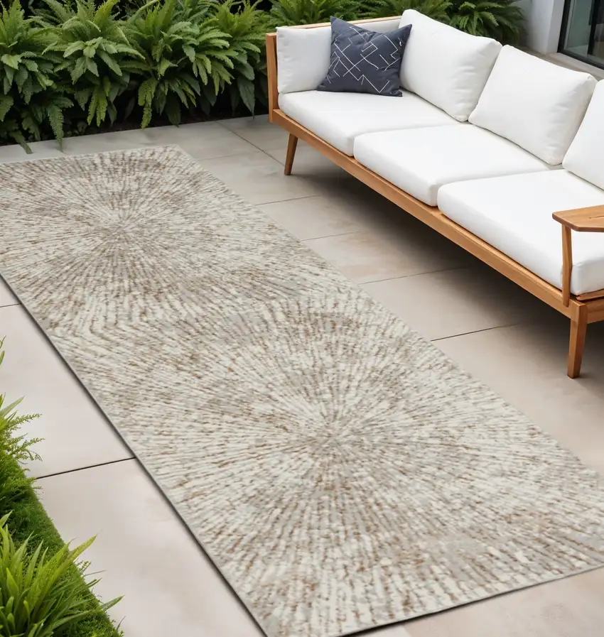 8' Gray And Ivory Abstract Runner Rug Photo 1