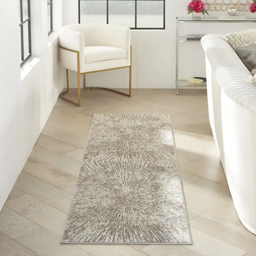 Gray and Ivory Abstract Power Loom Runner Rug Photo 7