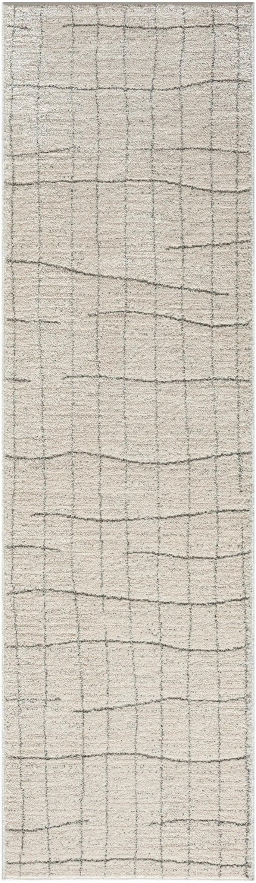 Gray and Ivory Abstract Power Loom Runner Rug Photo 2