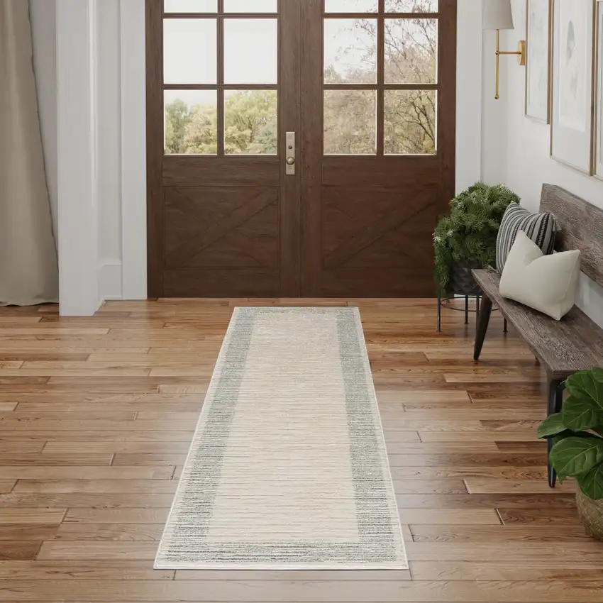 Gray and Ivory Abstract Power Loom Runner Rug Photo 5