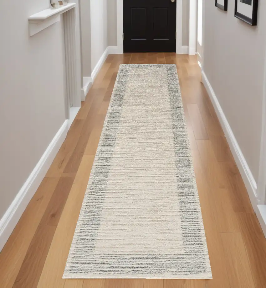 Gray and Ivory Abstract Power Loom Runner Rug Photo 1
