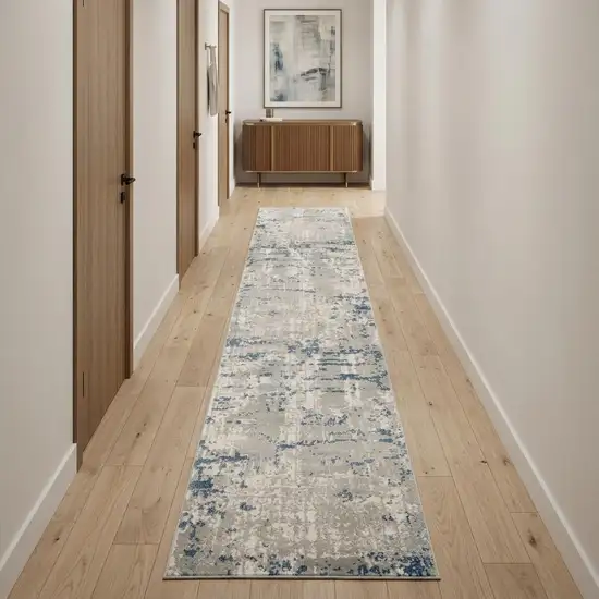 16' Gray And Ivory Abstract Runner Rug Photo 1