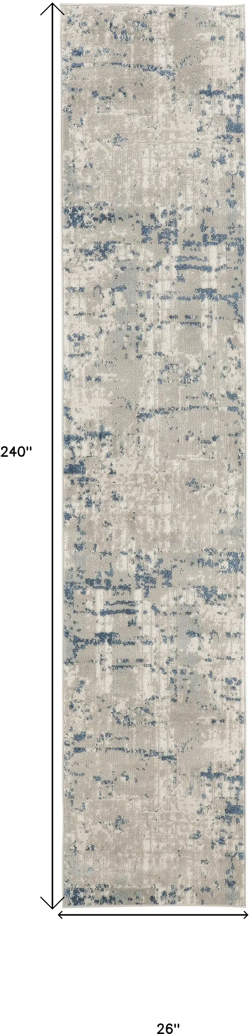 Gray and Ivory Abstract Power Loom Runner Rug Photo 3