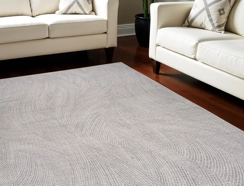 Gray and Ivory Abstract Power Loom Washable Non Skid Area Rug Photo 2