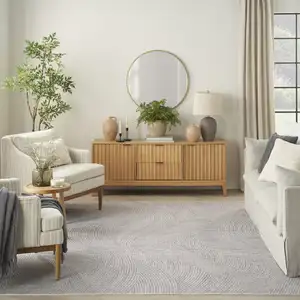 Photo of Gray and Ivory Abstract Power Loom Washable Non Skid Area Rug