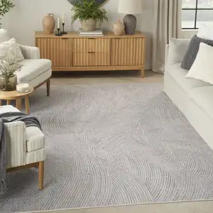 Photo of Gray and Ivory Abstract Power Loom Washable Non Skid Area Rug