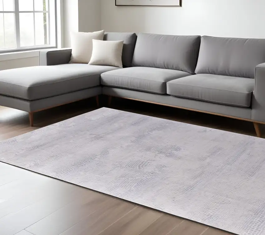 Gray and Ivory Abstract Power Loom Worn Faded Area Rug Photo 1