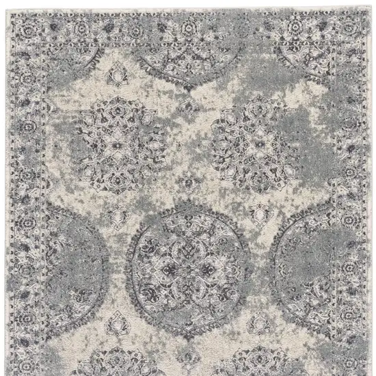 Gray and Ivory Abstract Power Loom Worn Faded Area Rug Photo 7