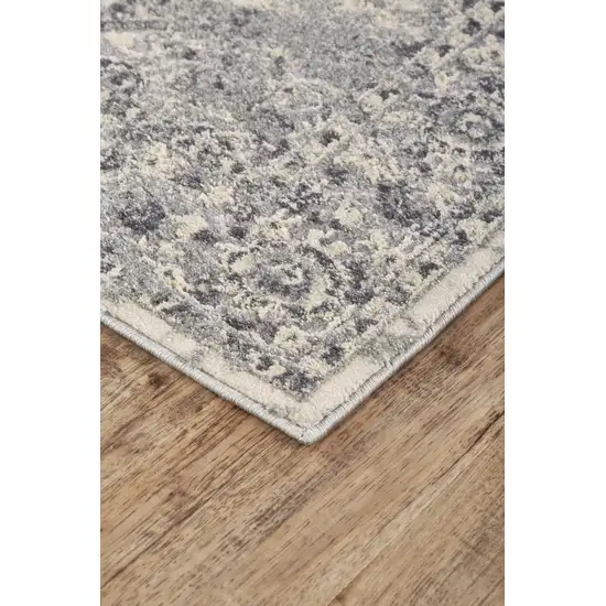 Gray and Ivory Abstract Power Loom Worn Faded Area Rug Photo 6