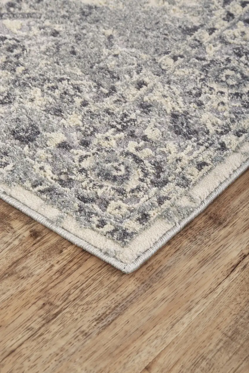 Gray and Ivory Abstract Power Loom Worn Faded Area Rug Photo 6