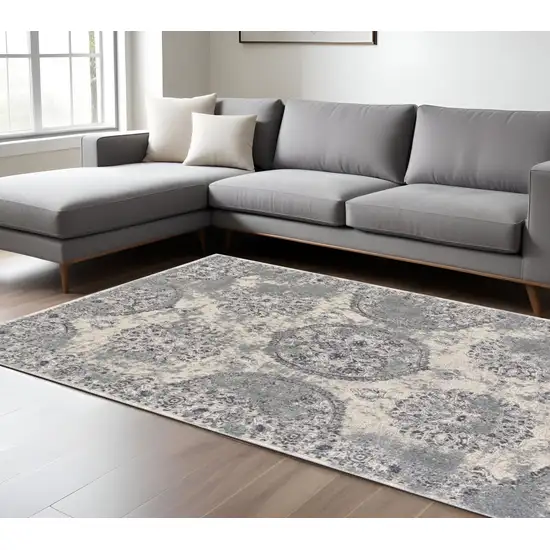 Gray and Ivory Abstract Power Loom Worn Faded Area Rug Photo 1