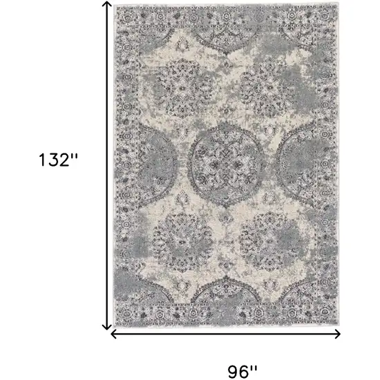 Gray and Ivory Abstract Power Loom Worn Faded Area Rug Photo 3
