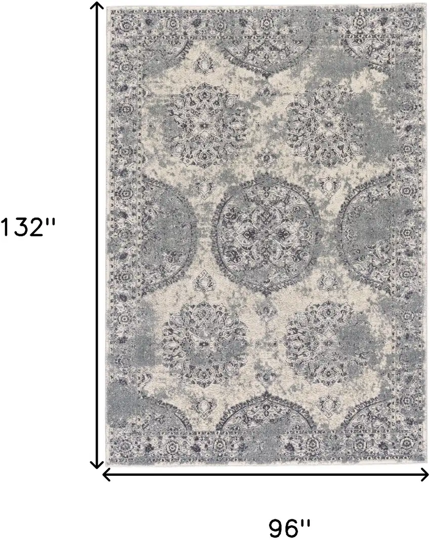 Gray and Ivory Abstract Power Loom Worn Faded Area Rug Photo 3