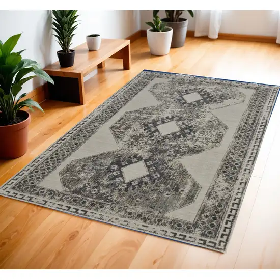 Gray and Ivory Abstract Power Loom Worn Faded Area Rug Photo 1