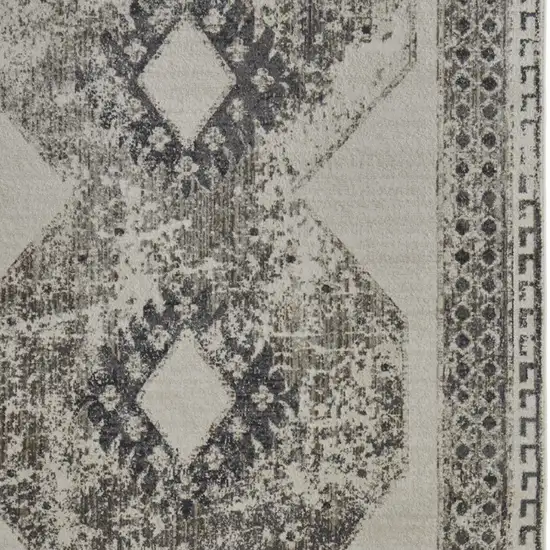Gray and Ivory Abstract Power Loom Worn Faded Area Rug Photo 6
