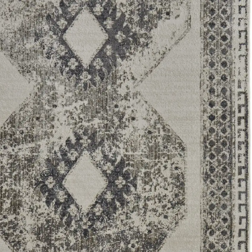 Gray and Ivory Abstract Power Loom Worn Faded Area Rug Photo 6