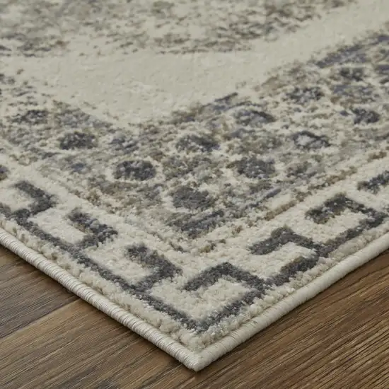 Gray and Ivory Abstract Power Loom Worn Faded Area Rug Photo 9