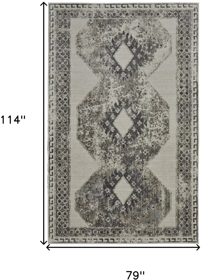 Gray and Ivory Abstract Power Loom Worn Faded Area Rug Photo 3