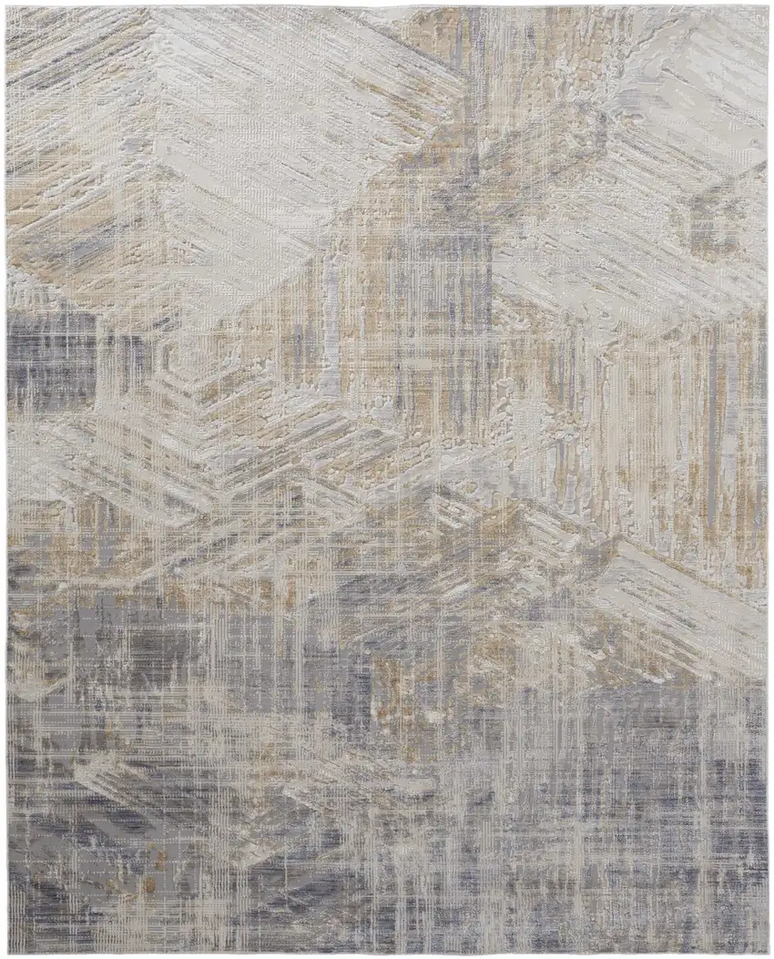 Gray and Ivory Abstract Power Loom Worn Faded Area Rug Photo 2