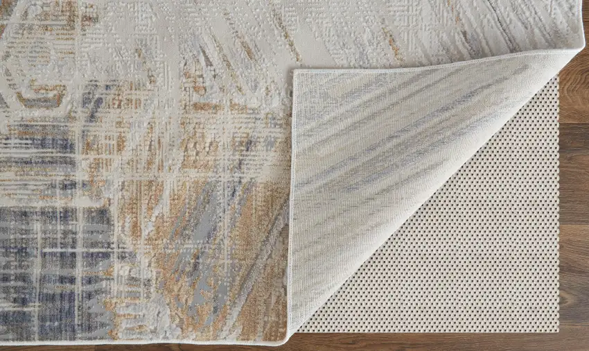Gray and Ivory Abstract Power Loom Worn Faded Area Rug Photo 4