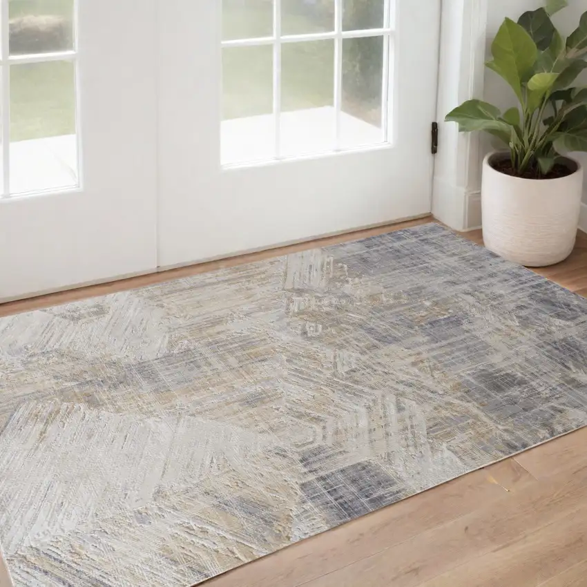 Gray and Ivory Abstract Power Loom Worn Faded Area Rug Photo 1
