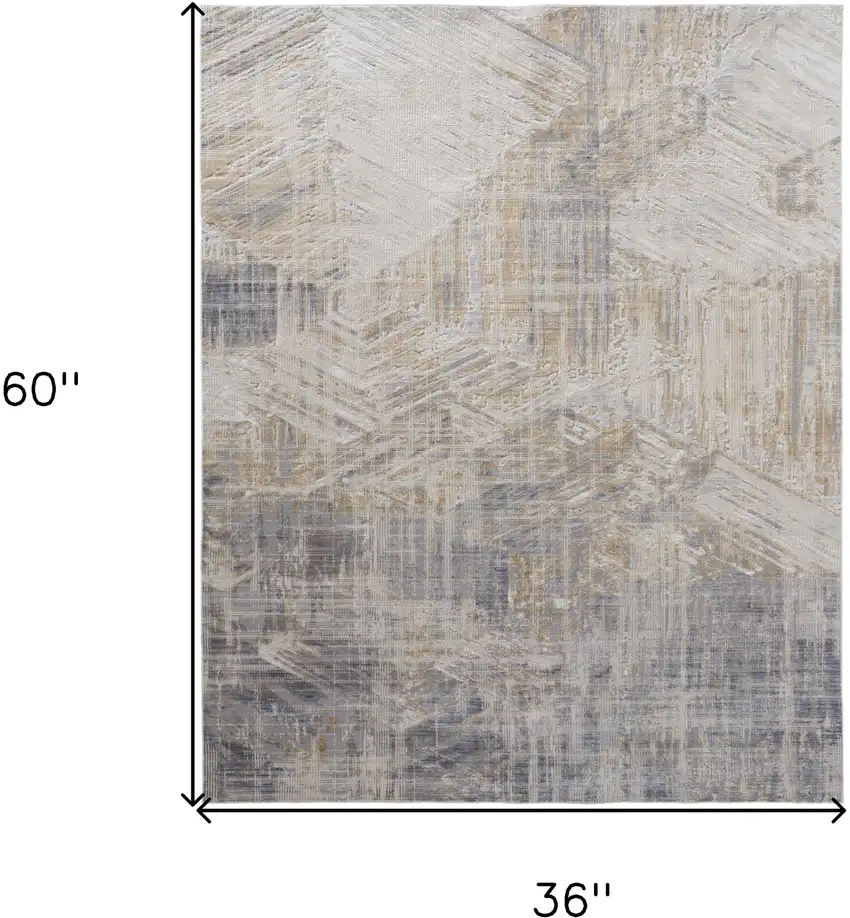 Gray and Ivory Abstract Power Loom Worn Faded Area Rug Photo 3