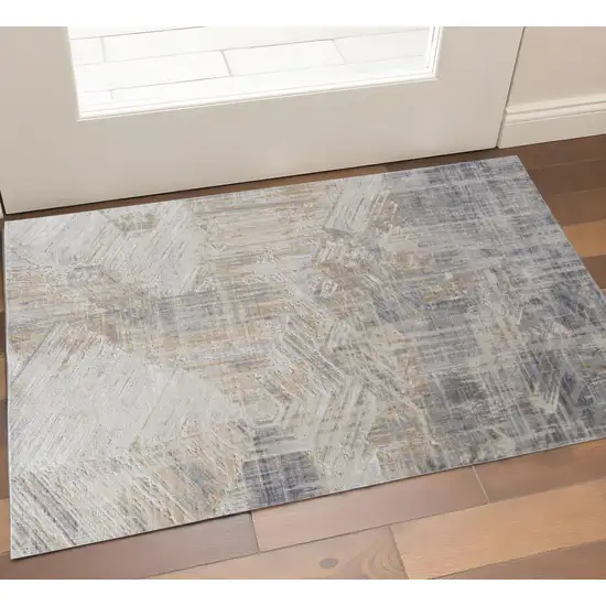 Ivory Gray And Tan Abstract Distressed Area Rug Photo 1