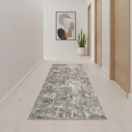 2' X 10' Gray And Ivory Abstract Runner Rug Photo 1