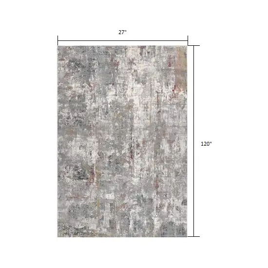 Gray and Ivory Abstract Runner Rug Photo 3