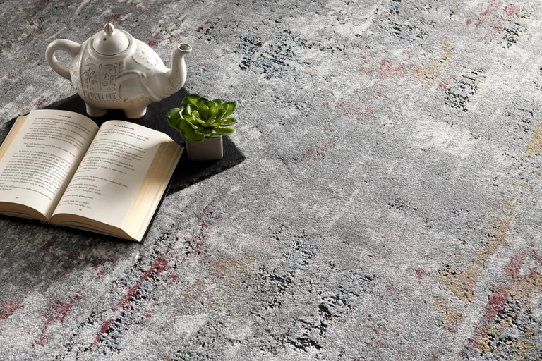 Gray and Ivory Abstract Runner Rug Photo 3